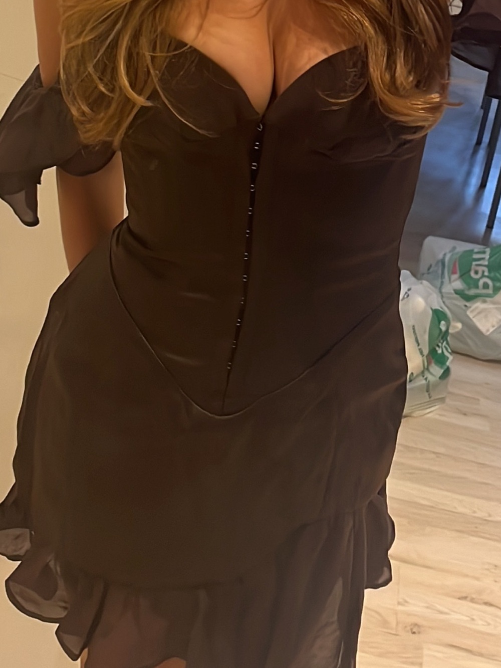 House of CB Dionne Espresso Ruffle Corset Dress